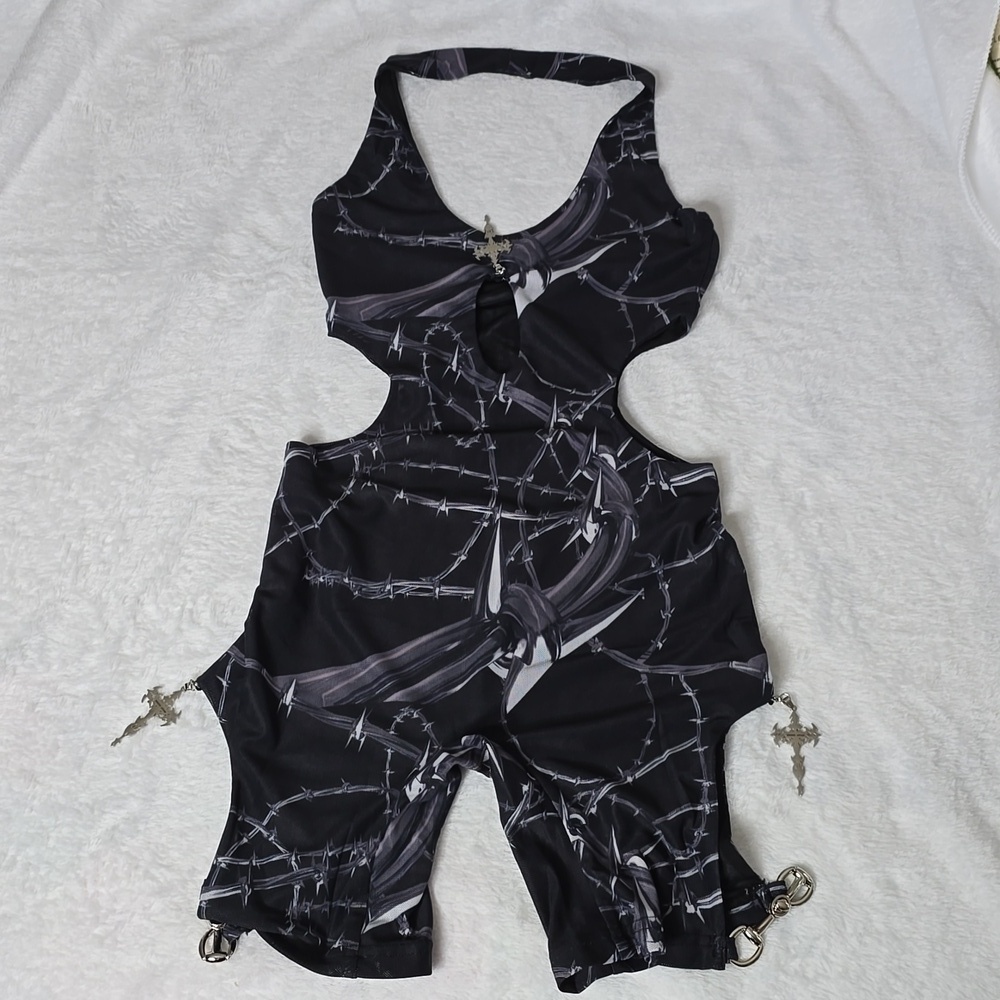 Hardcore dance cross and thorus printed mesh jumpsuit size small NWT. - Picture 4 of 13